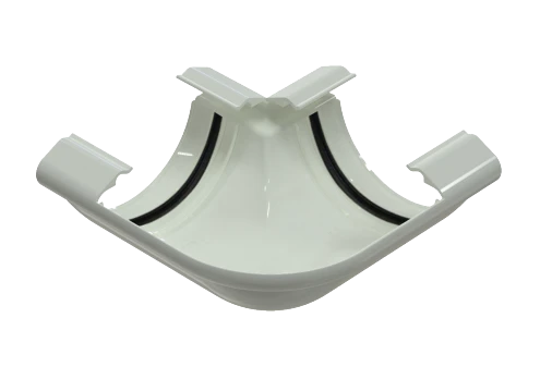 Угол желоба двухплоскостной универсальный белый RAL 9010 GLC PVC